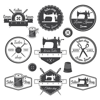 Sewing machine and scissors label vector eps