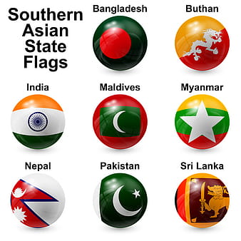 Spherical southern asian state flags vector eps