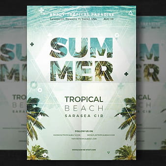 Summer party flyer psd vector