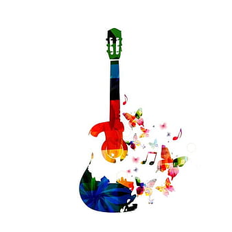 guitar with colorful butterflies vector eps