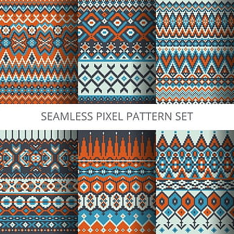 Six ethnic pixel patterns eps vector