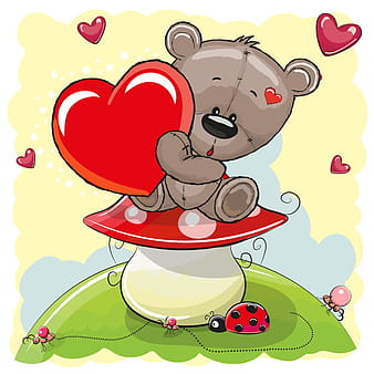 Mushrooms with toy bear cartoon vector eps