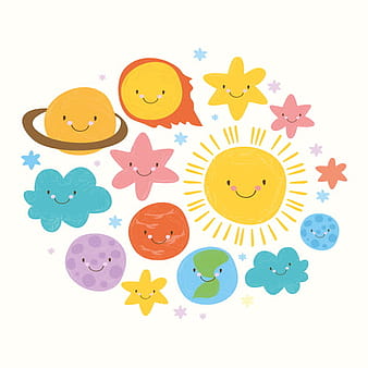 cute set solar system vector eps