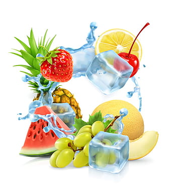 Multifruit with ice cubes and water splash vector  eps