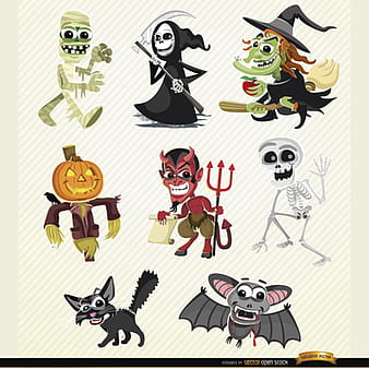 Halloween Vector Cartoon Characters Set ai