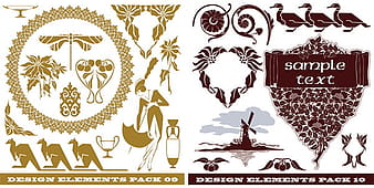 Windmill, kangaroos, ducks and other material silhouette pattern vector eps