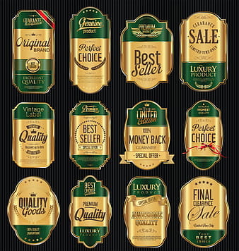 Vector de etiquetas de lujo verde y dorado eps