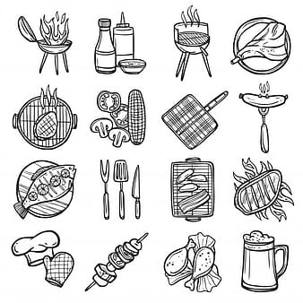 Bbq Grill Icons Set eps vector