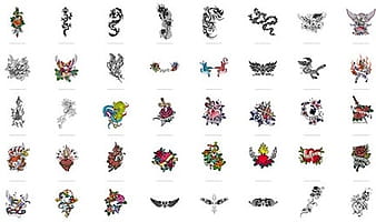 Colección de iconos de decoración de tatuaje diseño clásico de color eps