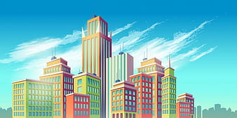 Vector cartoon illustration, banner, urban background with modern big city buildings eps