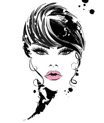 Female portrait ink painting vector eps