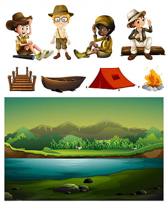 Camping site and many children eps vector
