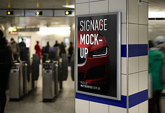 Mockup ป้ายสถานีรถไฟใต้ดิน psd