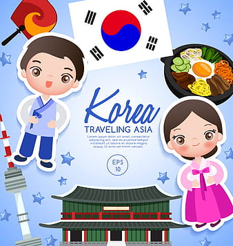 Korea travel cartoon template vector eps