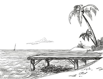 Hand drawn Beach black with white vector  eps