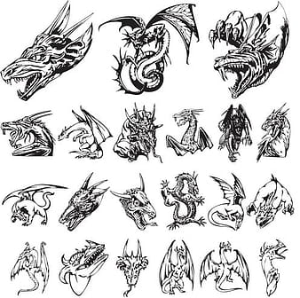 Vector de tatuaje de dragón furioso ai