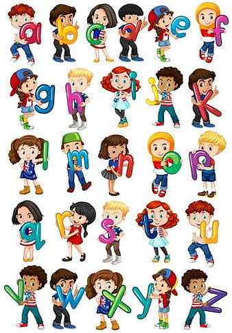 Children holding english alphabets eps vector