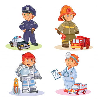 Set vector icons of small children different professions eps