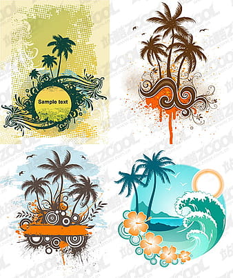 4, coconut trees theme vector material eps