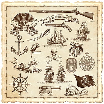 Explore tresaure map with pirate elements vector  eps