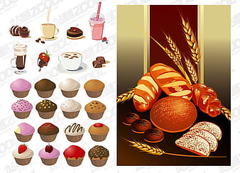Cake, bread, drinks and other vector material eps