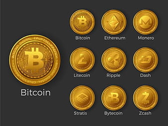 Golden cryptocurrency coin icons set eps vector