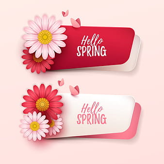 Flor de primavera con material de vectores de banderas de papel eps