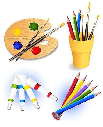Palette, brushes, color pencils, paint vector eps