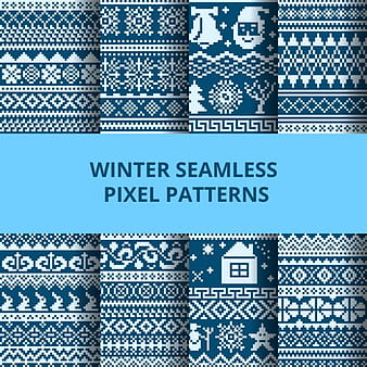 Blue pixel patterns for winter eps vector