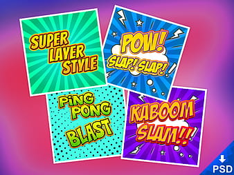4 Comic Book Text Styles psd vector