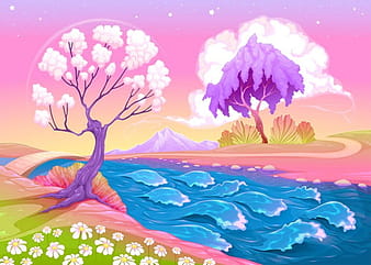 Colorful cartoon landscape eps vector