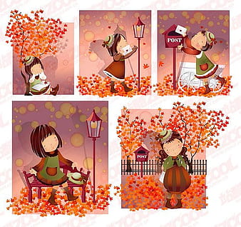 Autumn leaves theme (South Korea iClickart Four Seasons cute ai vector