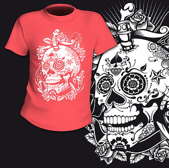 Vector de diseño de patrón de impresión de camiseta de calavera de flor eps