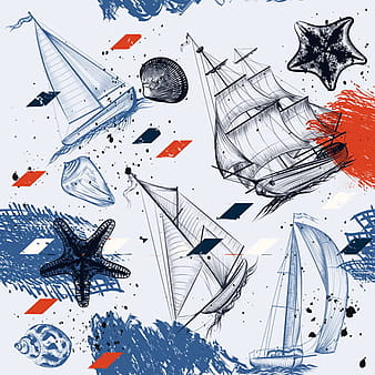 Seamless pattern with ships hand drawn vector  ai