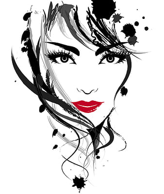 Vector de pintura de tinta de niña de labios rojos eps