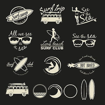 Surf logos black vector set eps