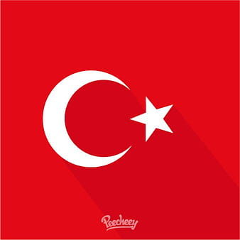 Flat Turkey flag with long shadow ai vector