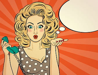 Surprised pop art woman chatting on retro phone eps vector