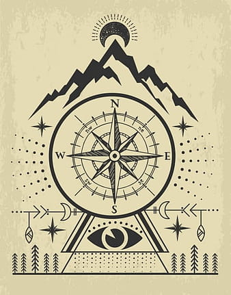 Navigation background compass mountain icons retro handdrawn design ai eps vector