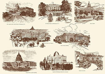 Old Style Drawing US Buildings ai vector