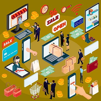 Vector 3D isometric illustration concept of e-commerce, online store. eps