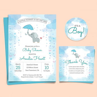 Baby shower invitation card with elephant eps ai vector