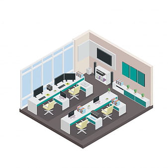 Modern Isometric 3D Office Interior Design eps vector