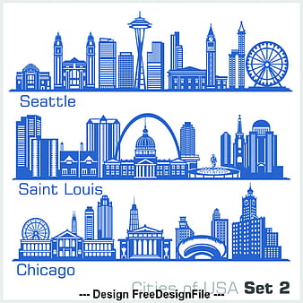 Saint louis and other cities building silhouette vector ai