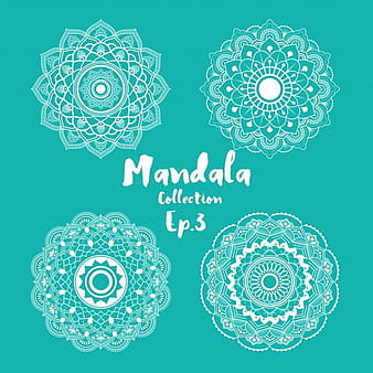 Conjunto de diseño decorativo y ornamental mandala para colorear página, tarjeta de felicitación, invitación, tatuaje, símbolo de yoga y spa eps