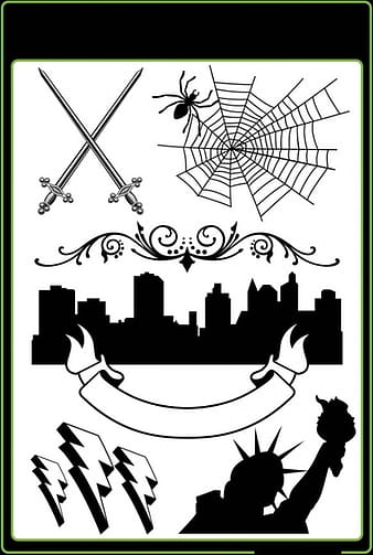 Sword spiders urban silhouette lightning the statue of liberty and other pattern vector eps ai