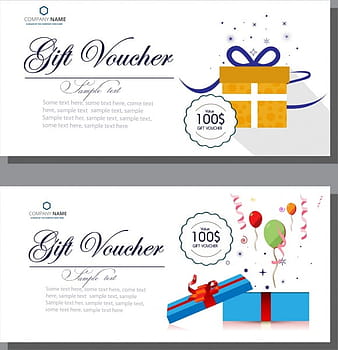 Gift voucher templates calligraphy balloons present boxes ornament eps ai vector