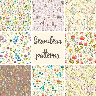 Set seamless patterns flowers eps vector