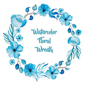 Watercolor Blue Floral Wreath eps vector