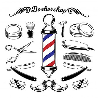 Vector monochrome collection barbershop tools. eps